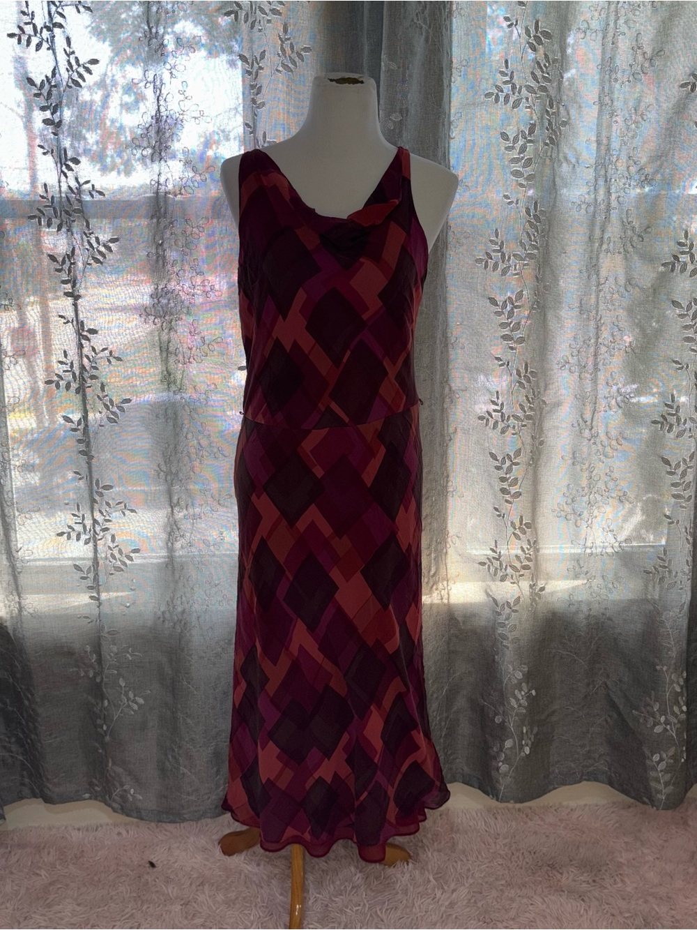 Brooks Brothers Geometric Print Sleeveless Maxi in Magenta and Burgundy